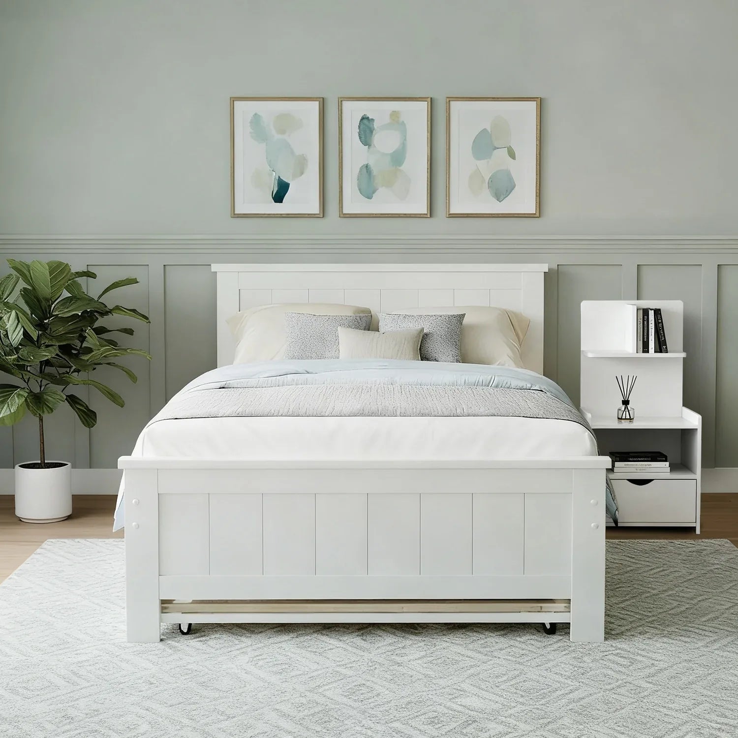 Artiss King Single Bed Frame and Bedside Table White - Mekamart Australia