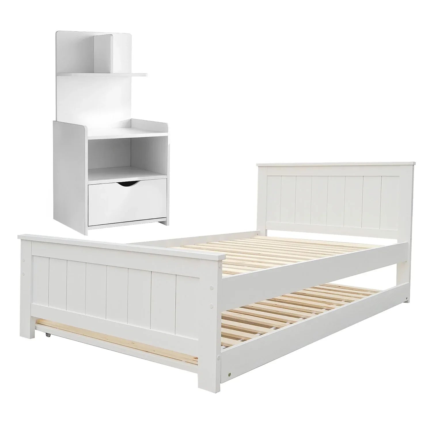 Artiss King Single Bed Frame and Bedside Table White - Mekamart Australia