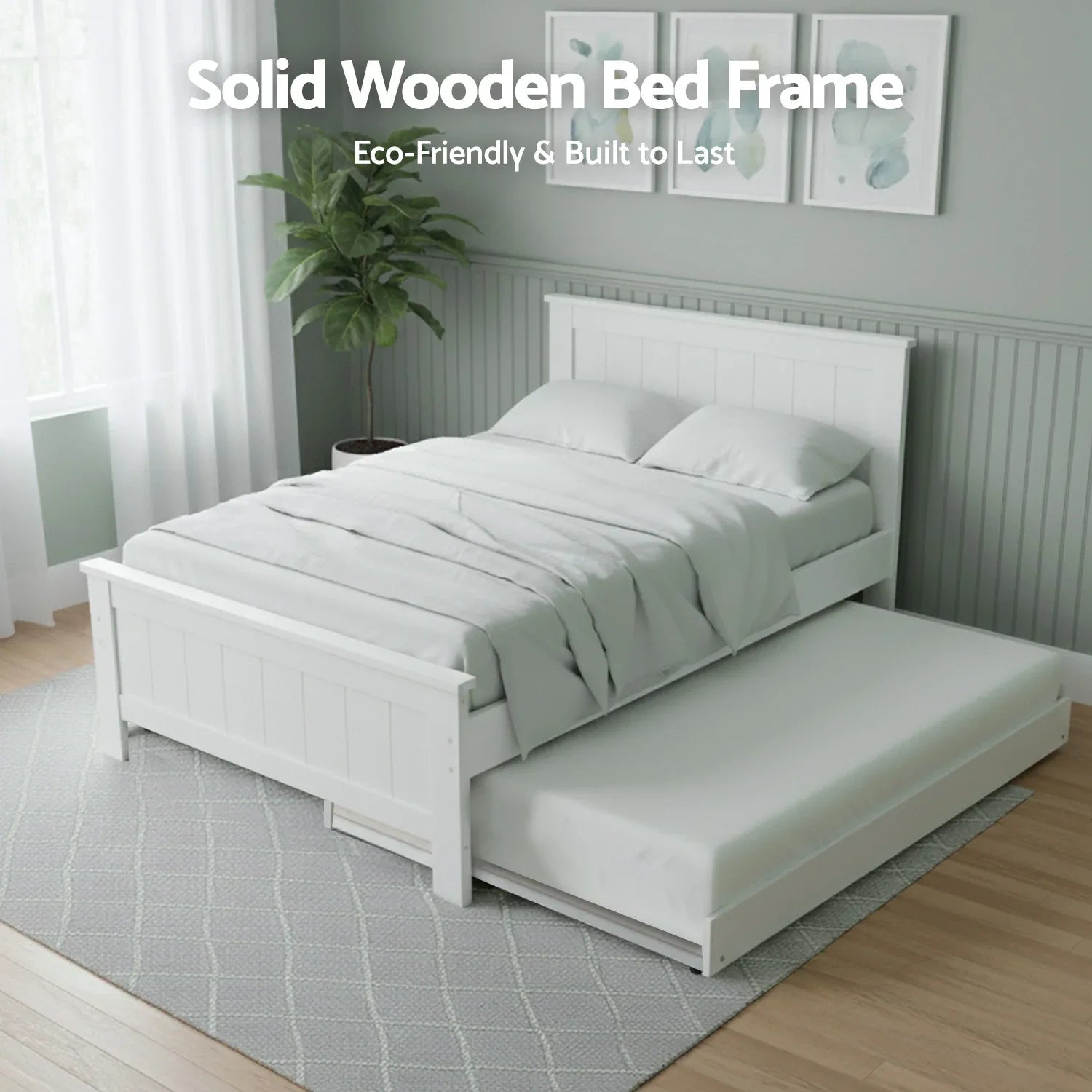 Artiss King Single Bed Frame and Bedside Table White - Mekamart Australia