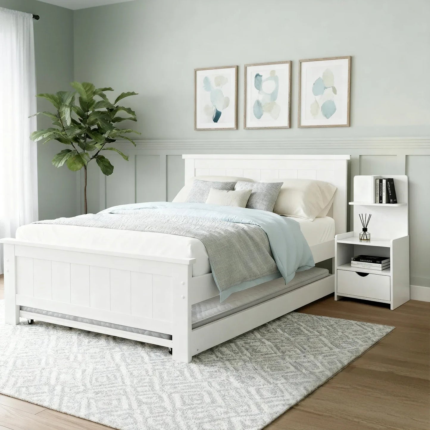 Artiss King Single Bed Frame and Bedside Table White - Mekamart Australia
