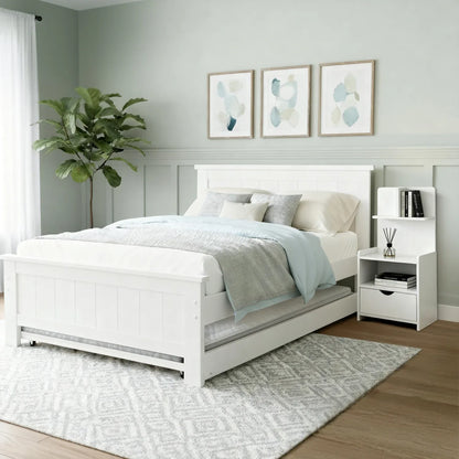 Artiss King Single Bed Frame and Bedside Table White - Mekamart Australia