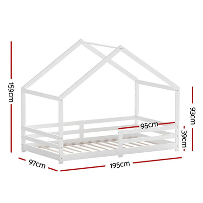 Artiss Bed Frame Wooden Kids Single House Frame White AMOS - Mekamart Australia