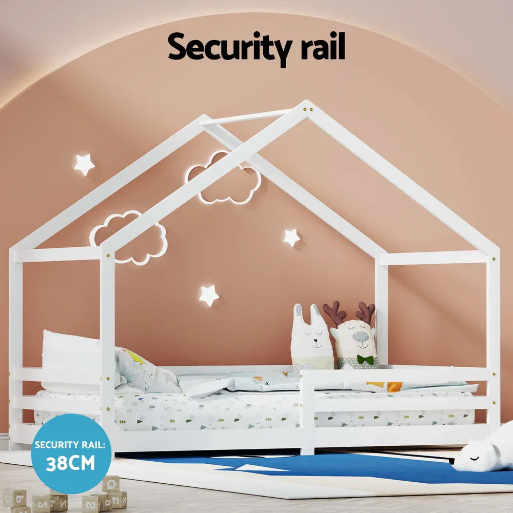 Artiss Bed Frame Wooden Kids Single House Frame White AMOS - Mekamart Australia
