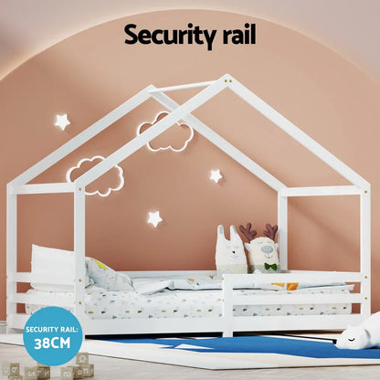 Artiss Bed Frame Wooden Kids Single House Frame White AMOS - Mekamart Australia