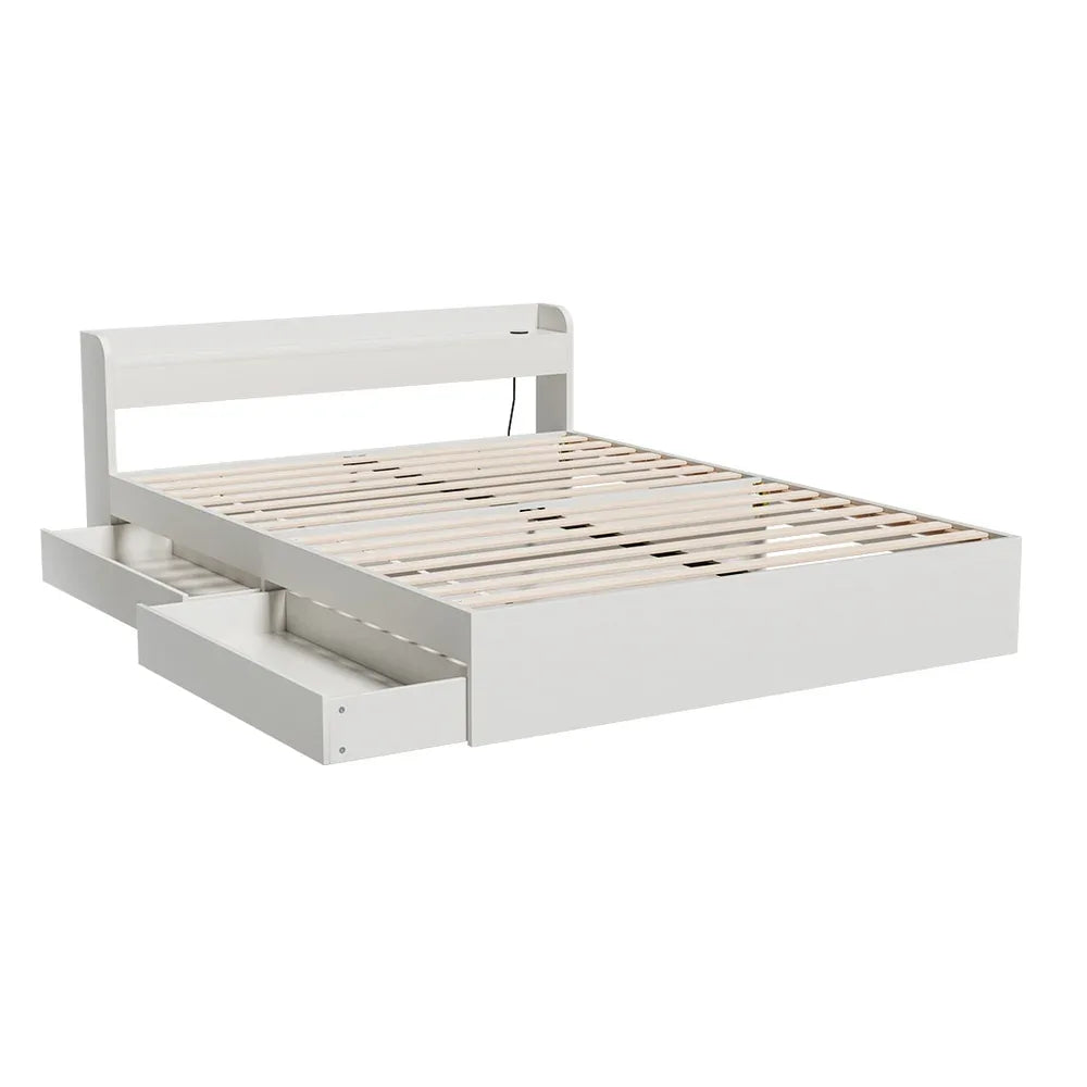 Artiss Bed Frame Queen Size Mattress Base wtih Charging Ports 2 Storage Drawers - Mekamart Australia