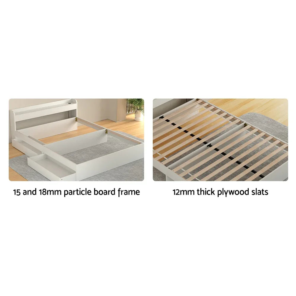 Artiss Bed Frame Queen Size Mattress Base wtih Charging Ports 2 Storage Drawers - Mekamart Australia