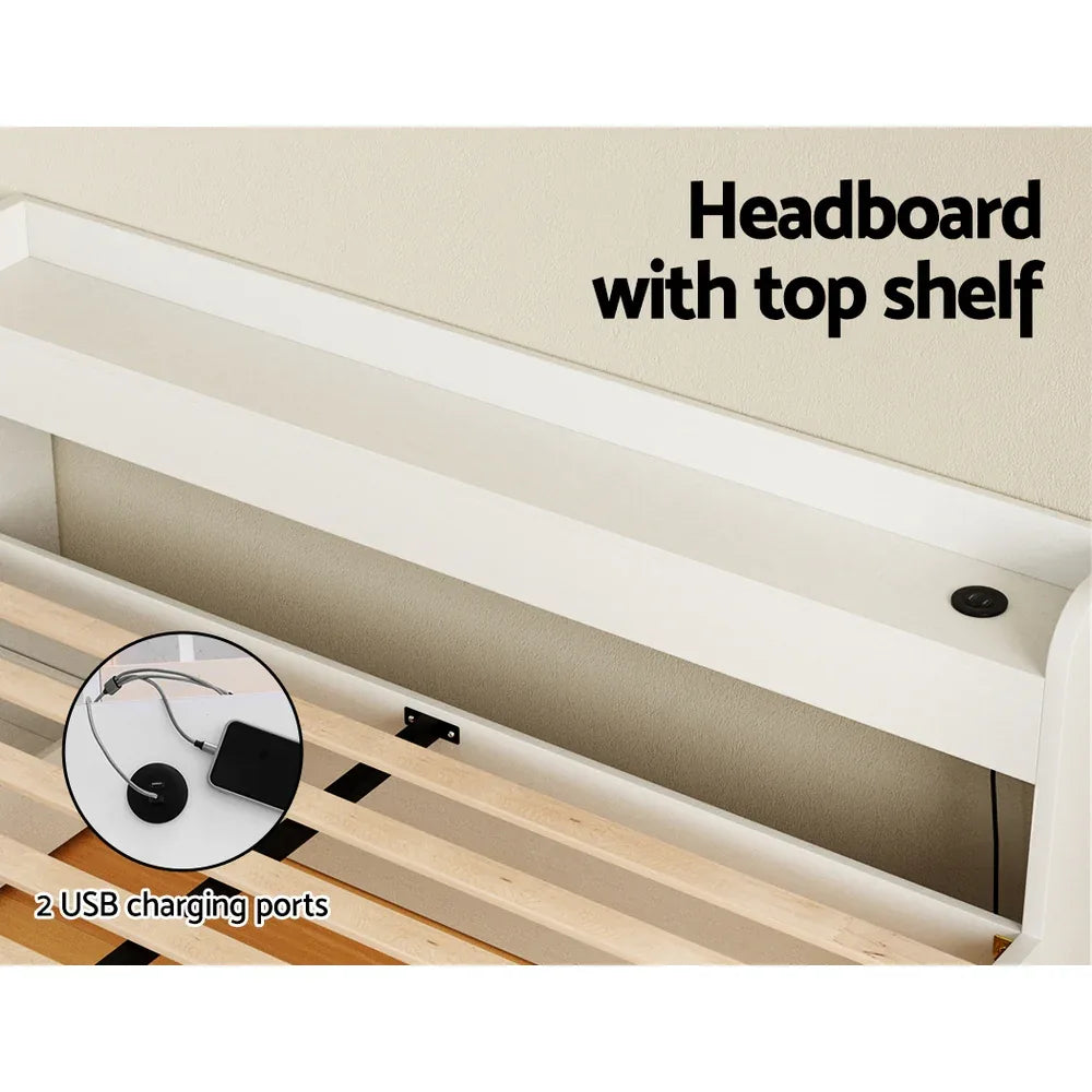 Artiss Bed Frame Queen Size Mattress Base wtih Charging Ports 2 Storage Drawers - Mekamart Australia