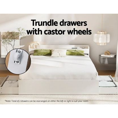 Artiss Bed Frame Queen Size Mattress Base wtih Charging Ports 2 Storage Drawers - Mekamart Australia