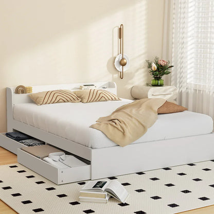 Artiss Bed Frame Queen Size Mattress Base wtih Charging Ports 2 Storage Drawers - Mekamart Australia