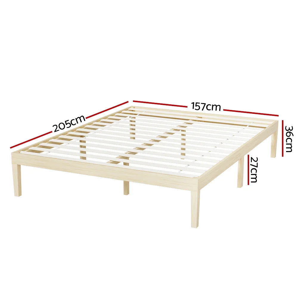 Artiss Bed Frame Queen Size Wooden Base Mattress Platform Timber Pine BRUNO - Mekamart Australia