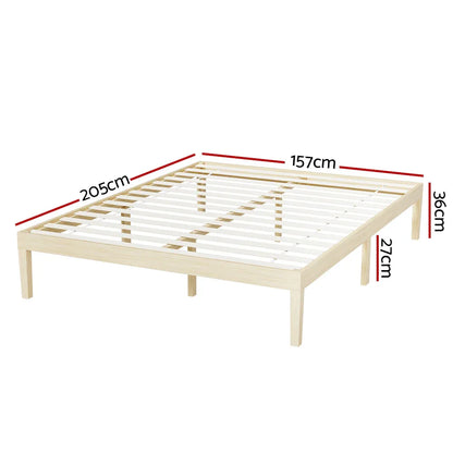 Artiss Bed Frame Queen Size Wooden Base Mattress Platform Timber Pine BRUNO - Mekamart Australia