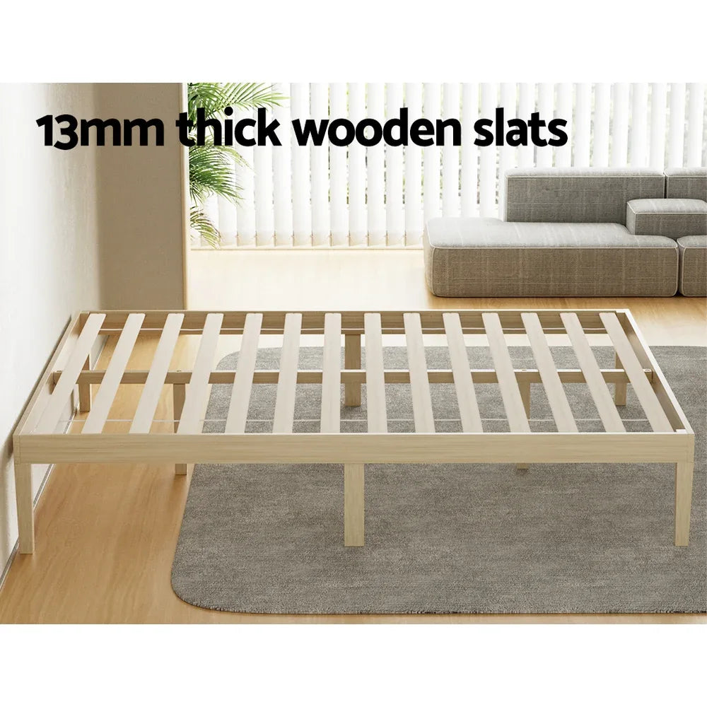 Artiss Bed Frame Queen Size Wooden Base Mattress Platform Timber Pine BRUNO - Mekamart Australia