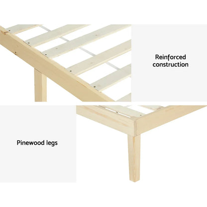 Artiss Bed Frame Queen Size Wooden Base Mattress Platform Timber Pine BRUNO - Mekamart Australia