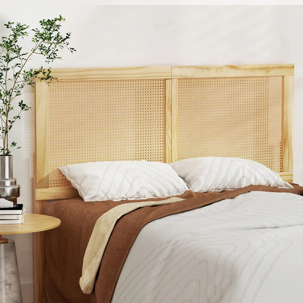 Artiss Bed Frame Double Size with Rattan Headboard Wooden Bed Base BRUNO - Mekamart Australia