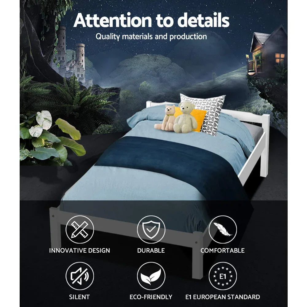 Artiss Bed Frame Single Size Wooden White LEXI - Mekamart Australia