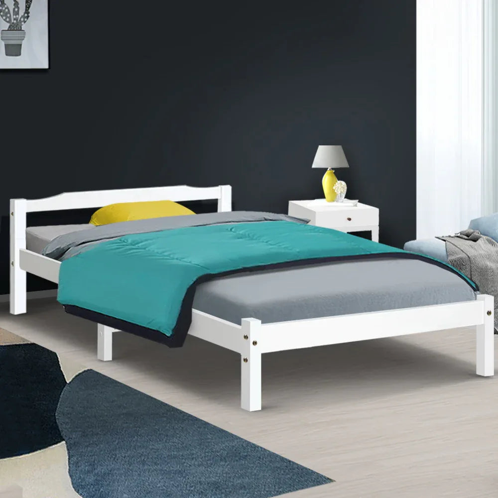 Artiss Bed Frame Single Size Wooden White LEXI - Mekamart Australia