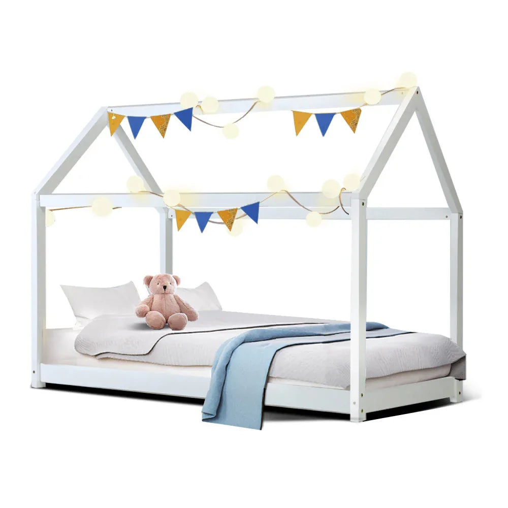 Artiss Bed Frame Wooden Kids House Frame White CASA - Mekamart Australia