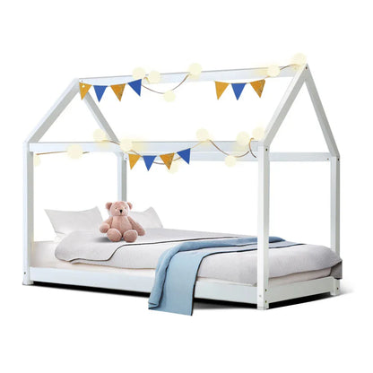 Artiss Bed Frame Wooden Kids House Frame White CASA - Mekamart Australia