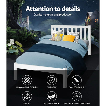 Artiss Bed Frame King Single Size Wooden White SOFIE - Mekamart Australia