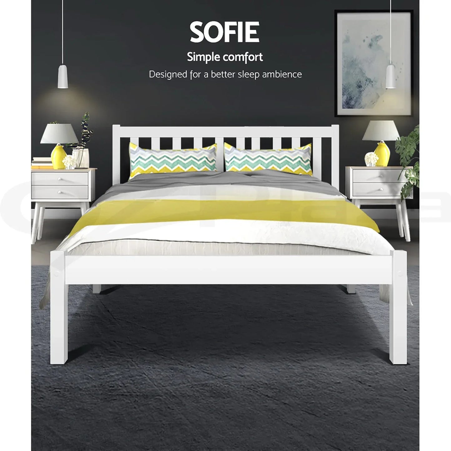 Artiss Bed Frame Queen Size Wooden White SOFIE - Mekamart Australia