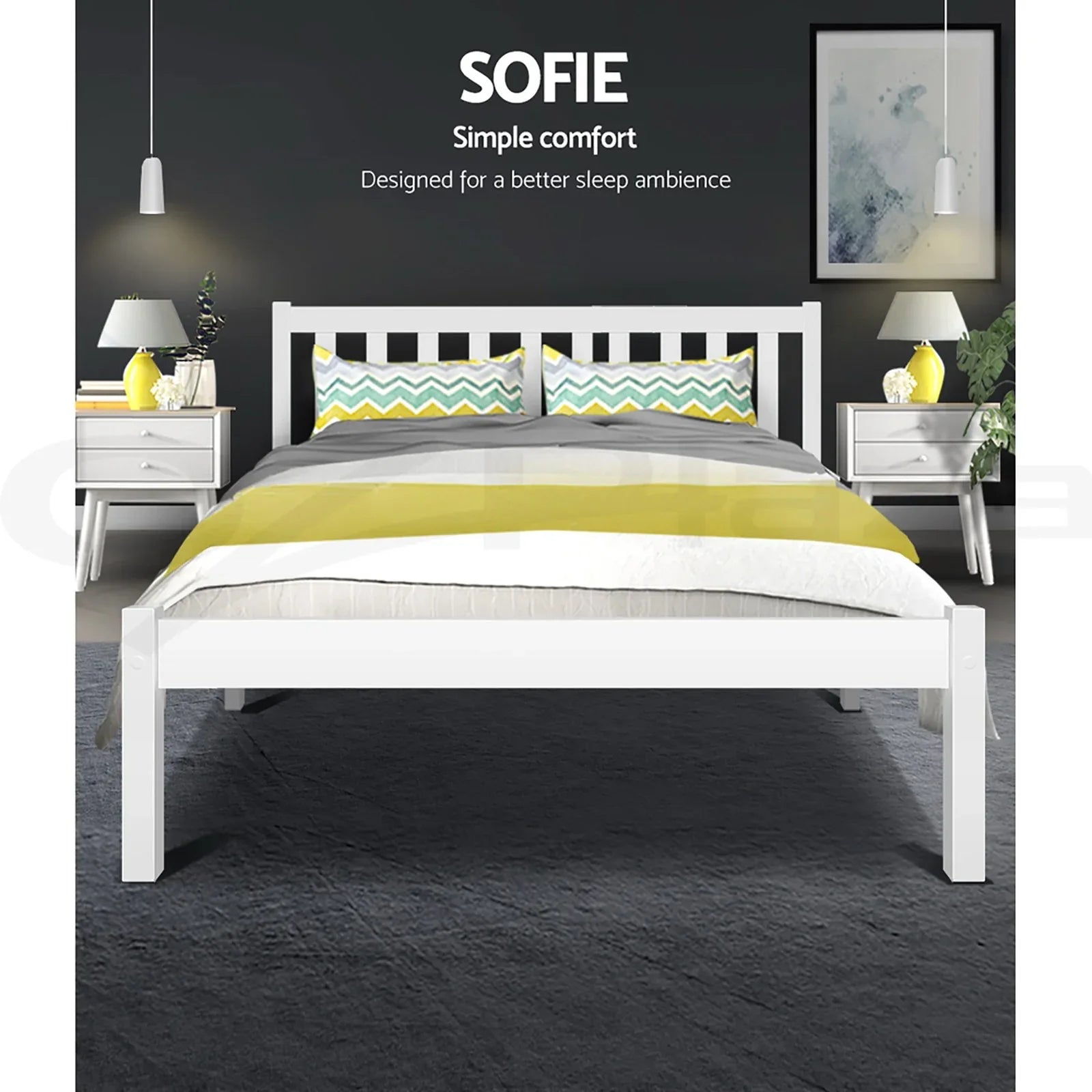 Artiss Bed Frame Queen Size Wooden White SOFIE - Mekamart Australia