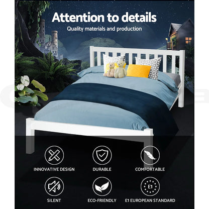 Artiss Bed Frame Queen Size Wooden White SOFIE - Mekamart Australia