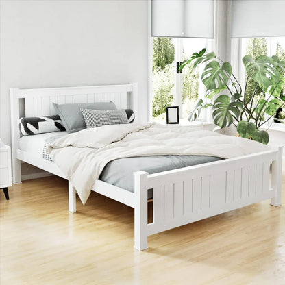 Artiss Bed Frame Double Size Wooden White RIO - Mekamart Australia