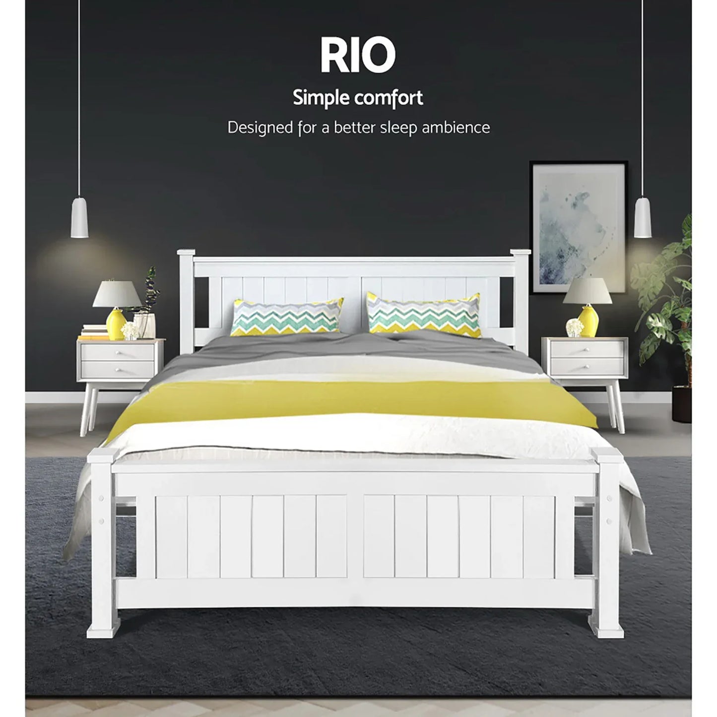 Artiss Bed Frame Double Size Wooden White RIO - Mekamart Australia