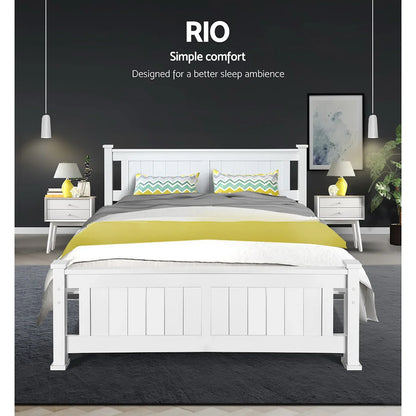 Artiss Bed Frame Double Size Wooden White RIO - Mekamart Australia