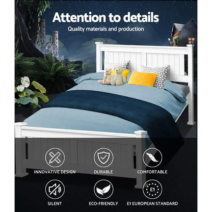 Artiss Bed Frame Double Size Wooden White RIO - Mekamart Australia