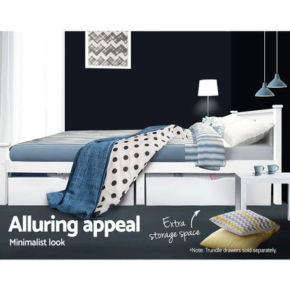 Artiss Bed Frame Double Size Wooden White RIO - Mekamart Australia