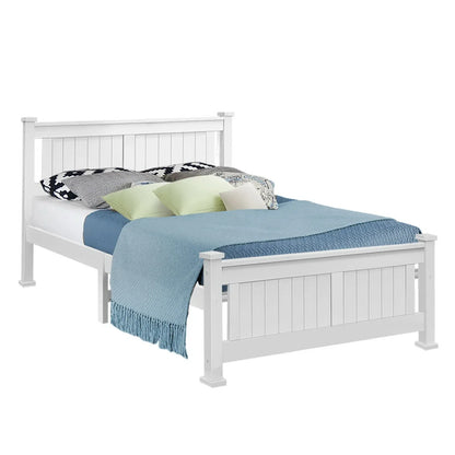 Artiss Bed Frame Double Size Wooden White RIO - Mekamart Australia