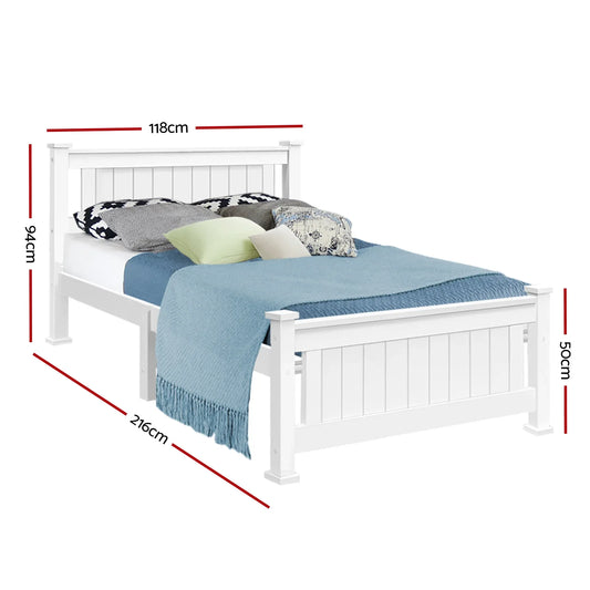 Artiss Bed Frame King Single Size Wooden White RIO - Mekamart Australia