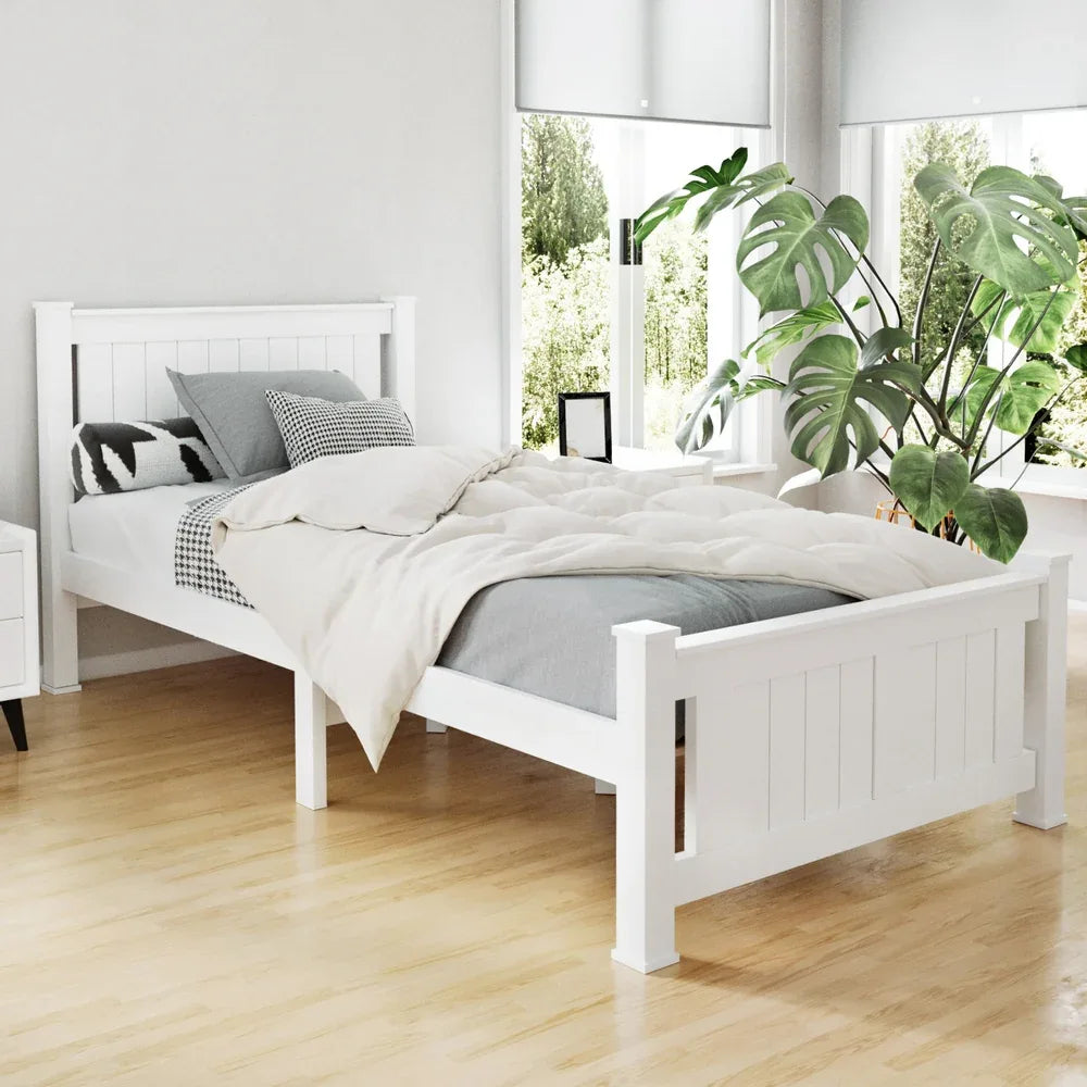 Artiss Bed Frame Single Size Wooden White RIO - Mekamart Australia