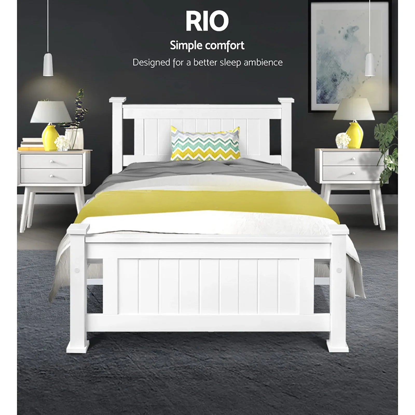 Artiss Bed Frame Single Size Wooden White RIO - Mekamart Australia