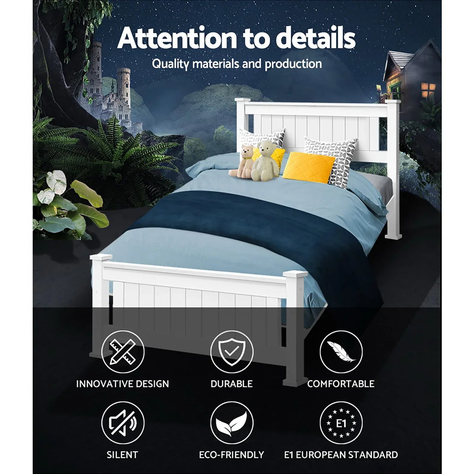 Artiss Bed Frame Single Size Wooden White RIO - Mekamart Australia