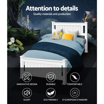 Artiss Bed Frame Single Size Wooden White RIO - Mekamart Australia