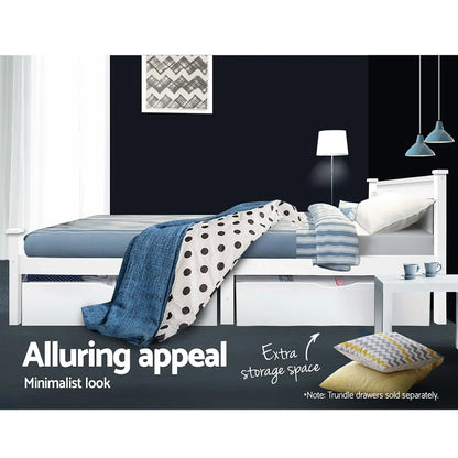 Artiss Bed Frame Single Size Wooden White RIO - Mekamart Australia