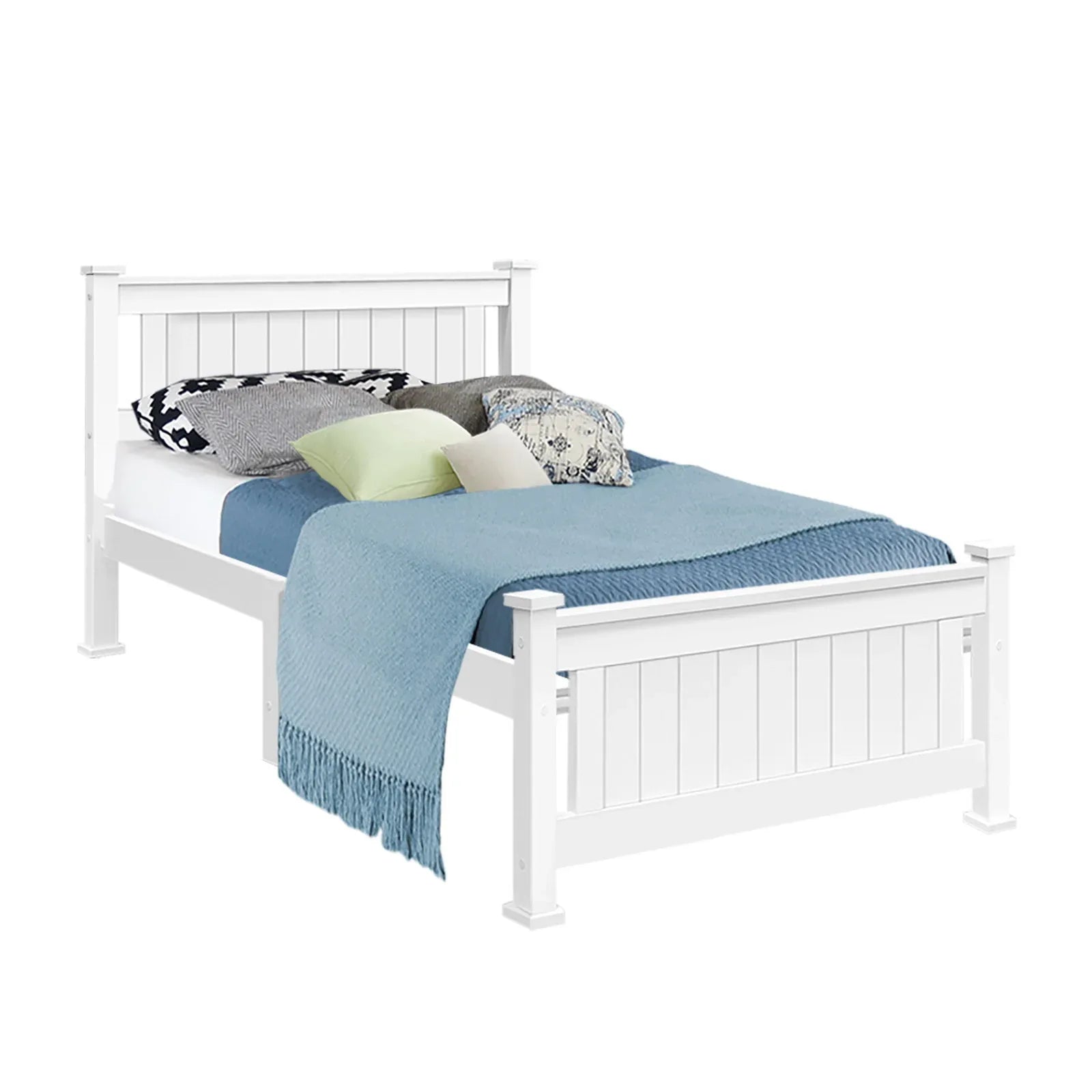 Artiss Bed Frame Single Size Wooden White RIO - Mekamart Australia