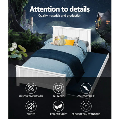 Artiss Bed Frame King Single Size Wooden Trundle Daybed White ELVIS - Mekamart Australia