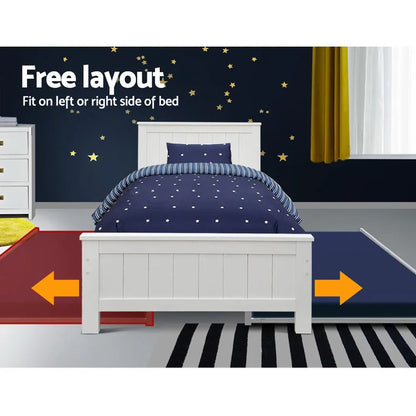 Artiss Bed Frame King Single Size Wooden Trundle Daybed White ELVIS - Mekamart Australia