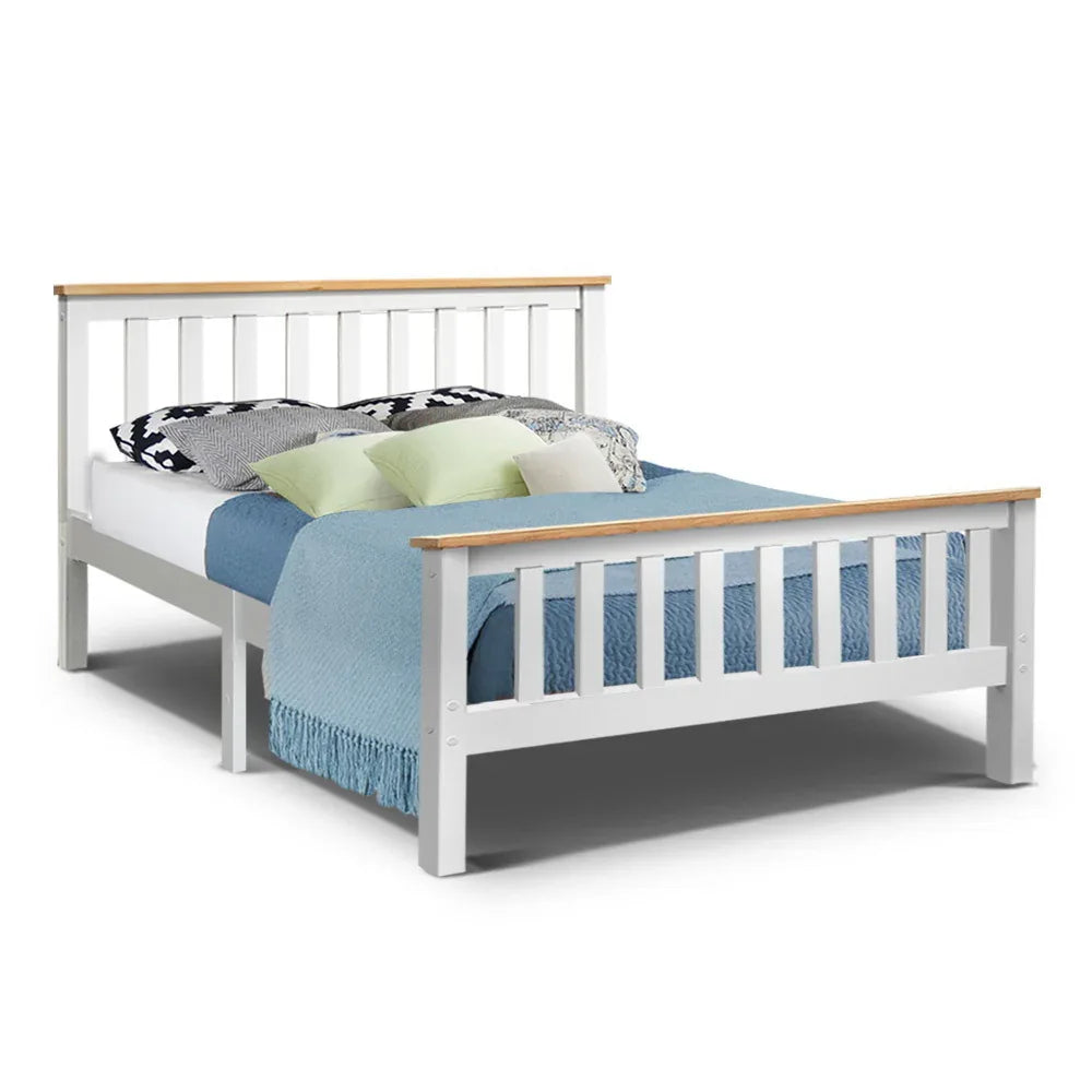 Artiss Bed Frame Double Size Wooden White PONY - Mekamart Australia