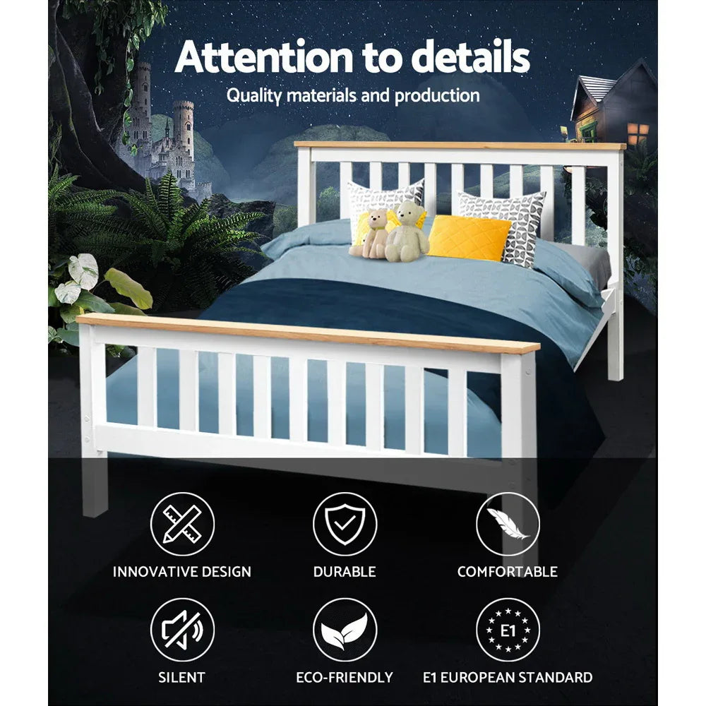 Artiss Bed Frame Double Size Wooden White PONY - Mekamart Australia