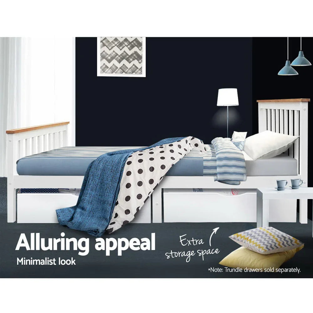 Artiss Bed Frame Double Size Wooden White PONY - Mekamart Australia