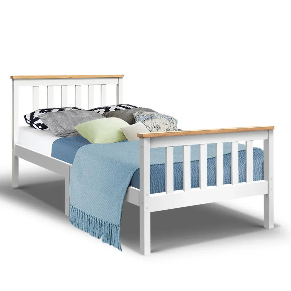 Artiss Bed Frame Single Size Wooden White PONY - Mekamart Australia
