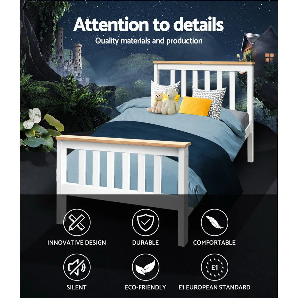 Artiss Bed Frame Single Size Wooden White PONY - Mekamart Australia