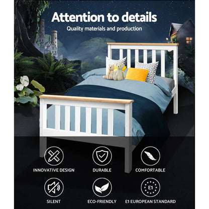Artiss Bed Frame Single Size Wooden White PONY - Mekamart Australia