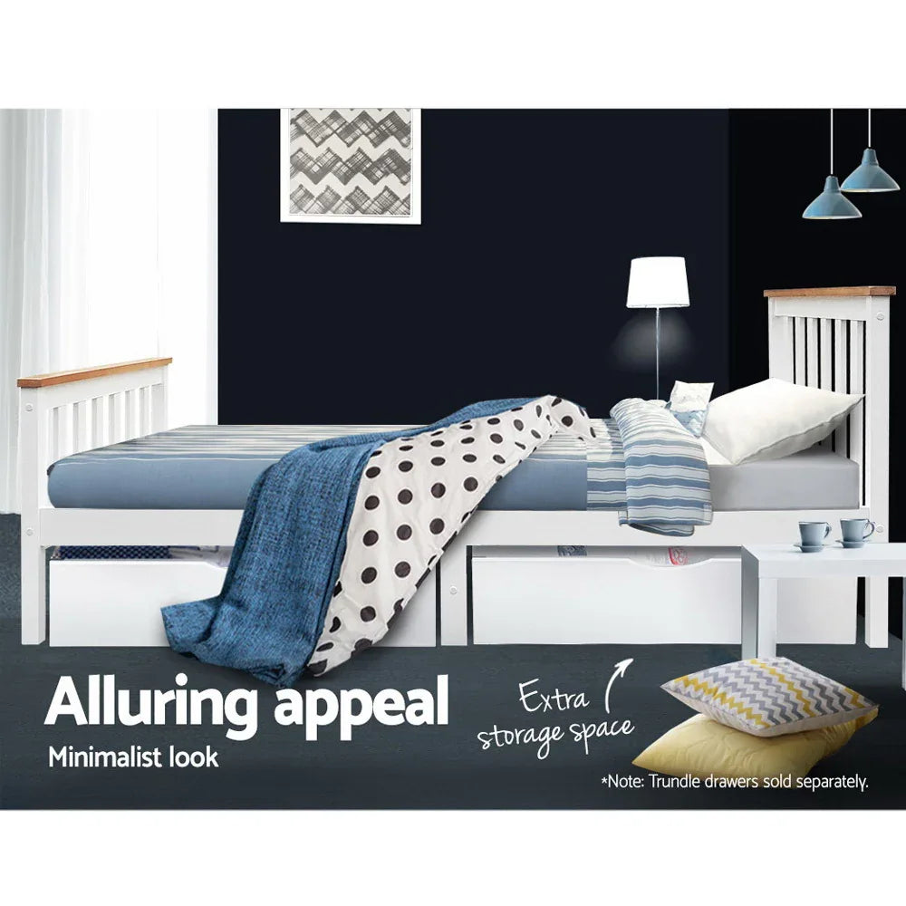 Artiss Bed Frame Single Size Wooden White PONY - Mekamart Australia