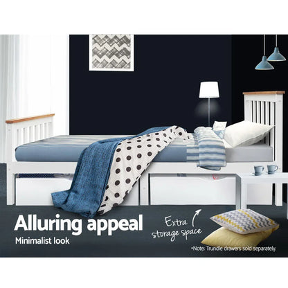 Artiss Bed Frame Single Size Wooden White PONY - Mekamart Australia