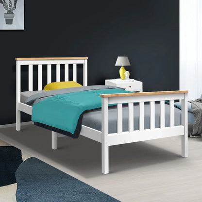 Artiss Bed Frame Single Size Wooden White PONY - Mekamart Australia